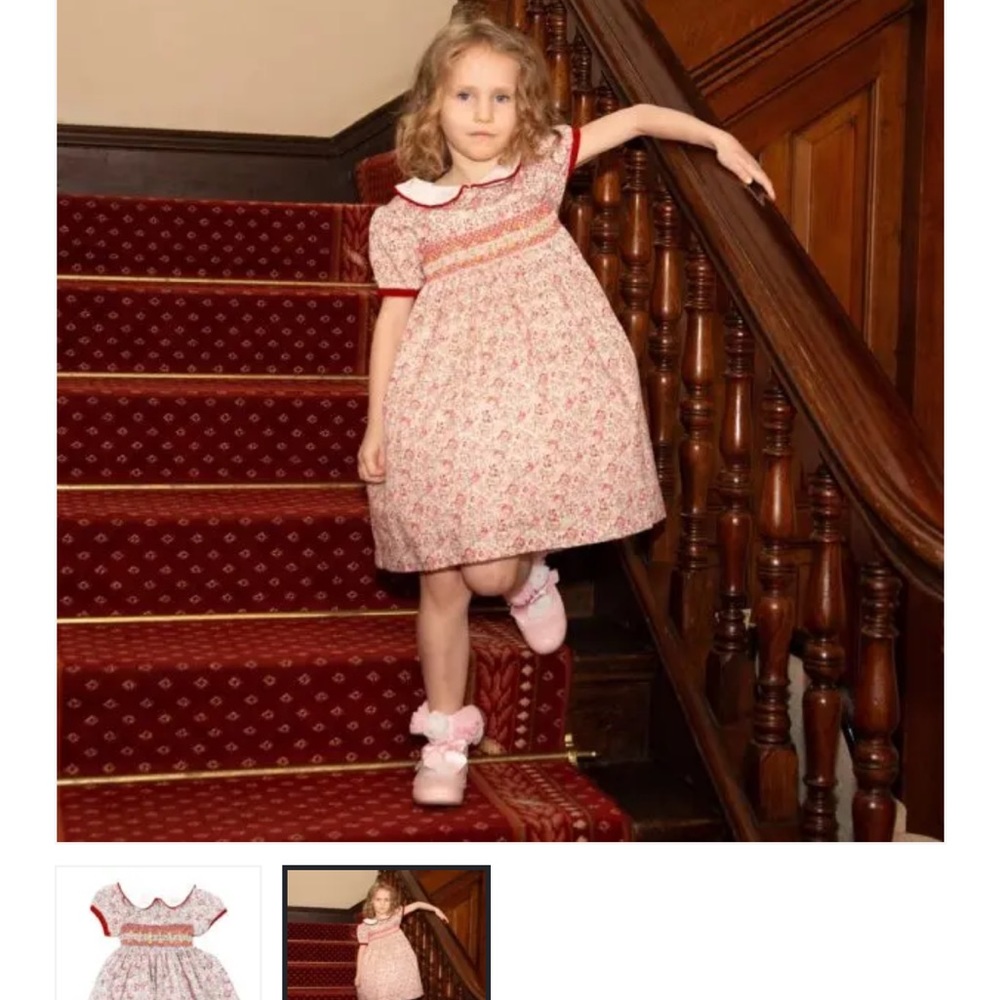 Girls floral hand smocked dress - Picture 3 of 5